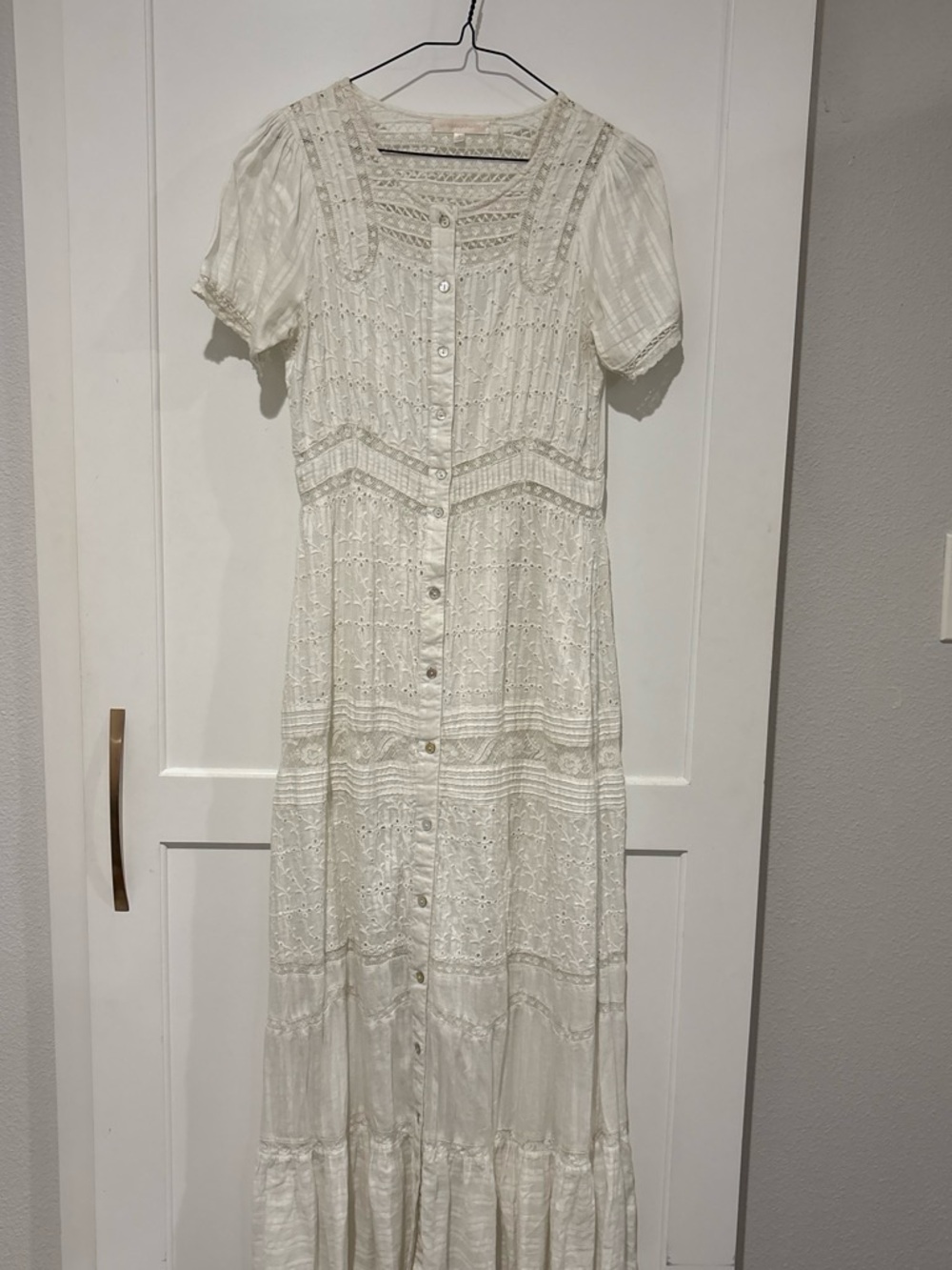 LoveShackFancy Ivory Lace Button-Front Maxi Dress